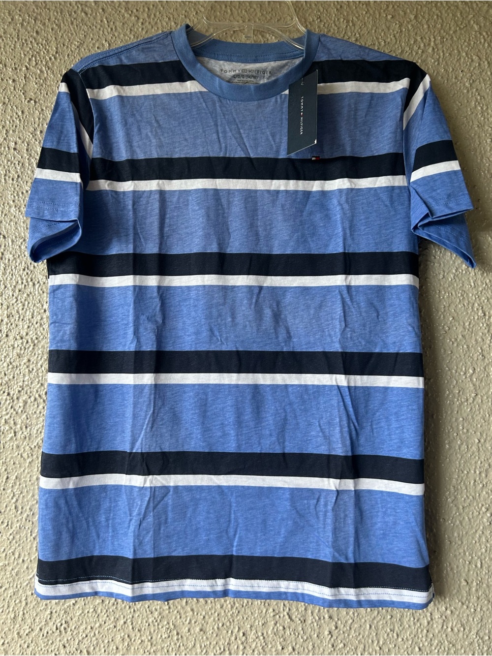 Tommy Hilfiger Short-Sleeve boys striped T-Shirt navy/ light blue white  L NWT